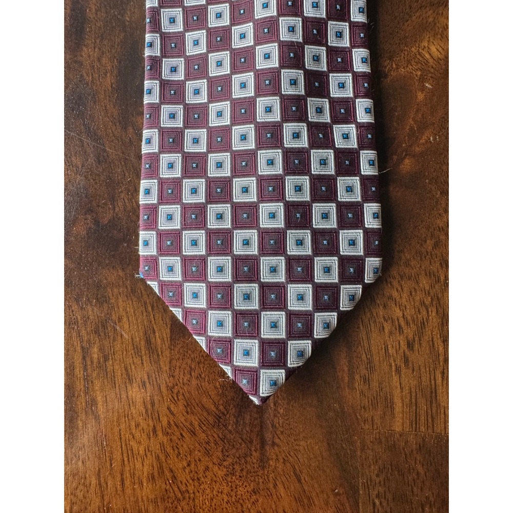 Jos. A. Bank Executive Collection Burgundy Geometric Silk Necktie Hand Made
